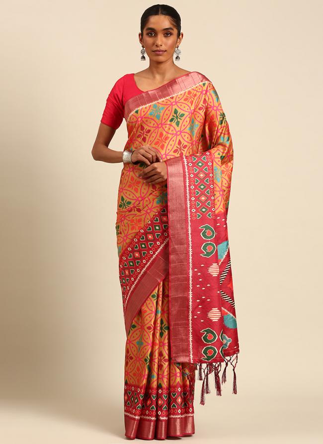 Cotton Orange Casual Wear Printed Saree